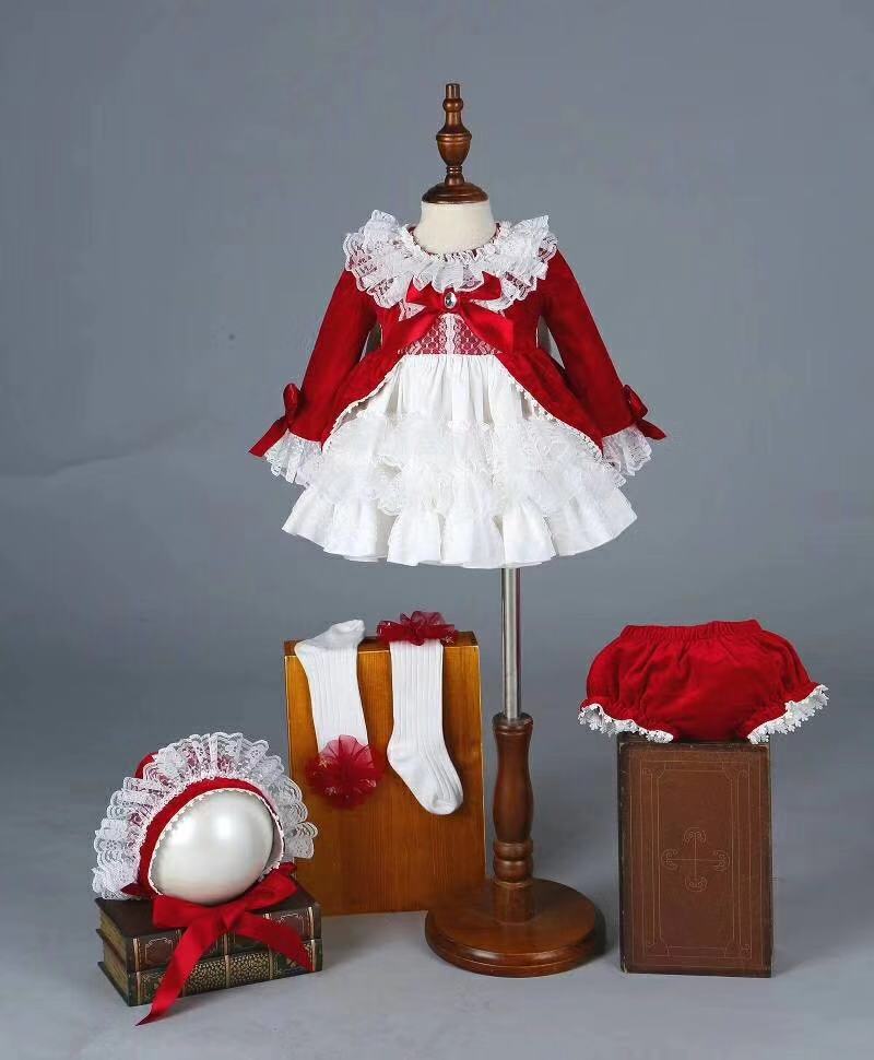 4PCS 아기 소녀 가을 겨울 봄 레드 벨벳 빈티지 스 - Baby Clothing Dresser 리뷰 및 가격